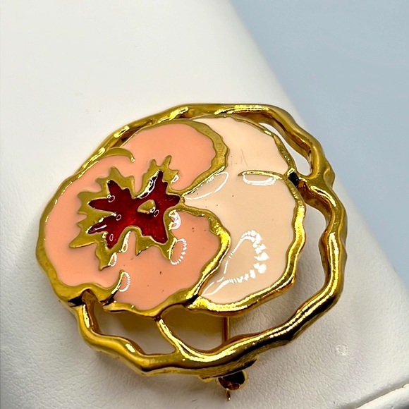 Avon Pink & Gold Pansy Trimmed Brooch. - Picture 4 of 6